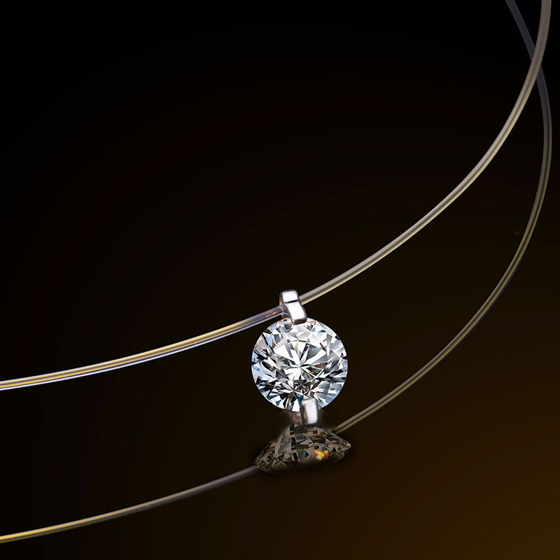 925 Silver Transparent Fishing Line Necklace Women's Clavicle Chain Elegant Invisible Mermaid Tears Single Diamond Pendant Summer New Necklace