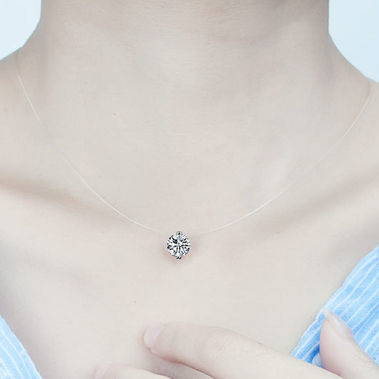 925 Silver Transparent Fishing Line Necklace Women's Clavicle Chain Elegant Invisible Mermaid Tears Single Diamond Pendant Summer New Necklace