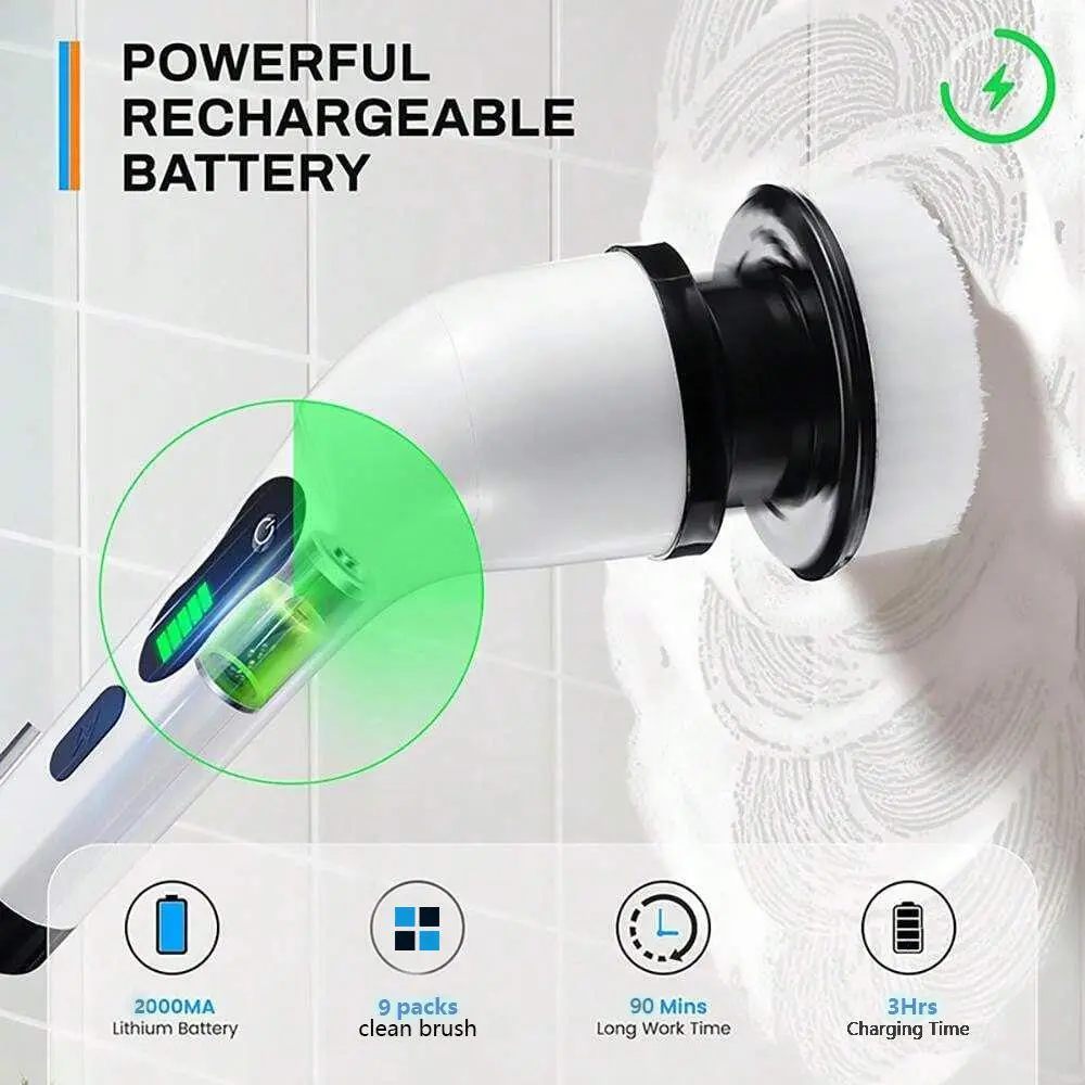 Electric rotary cleaning brush, shower brush cordless cleaning brush, adjustable extended handle 2 speed electric cleaning brush, suitable for bathroom, bathtub, tile, kitchen