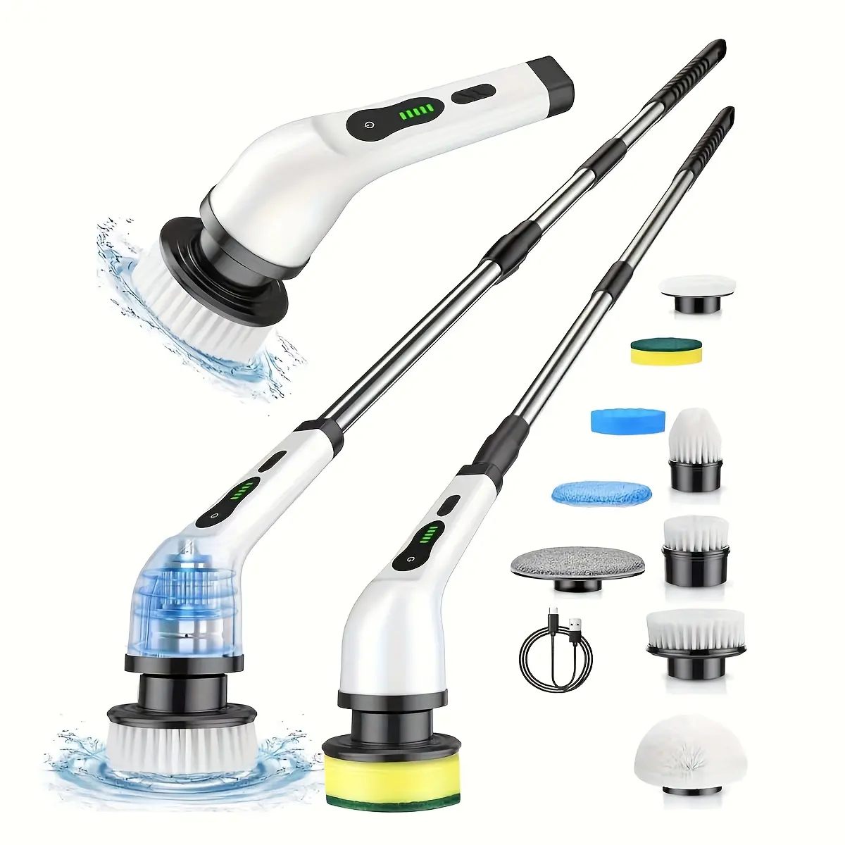 Electric rotary cleaning brush, shower brush cordless cleaning brush, adjustable extended handle 2 speed electric cleaning brush, suitable for bathroom, bathtub, tile, kitchen