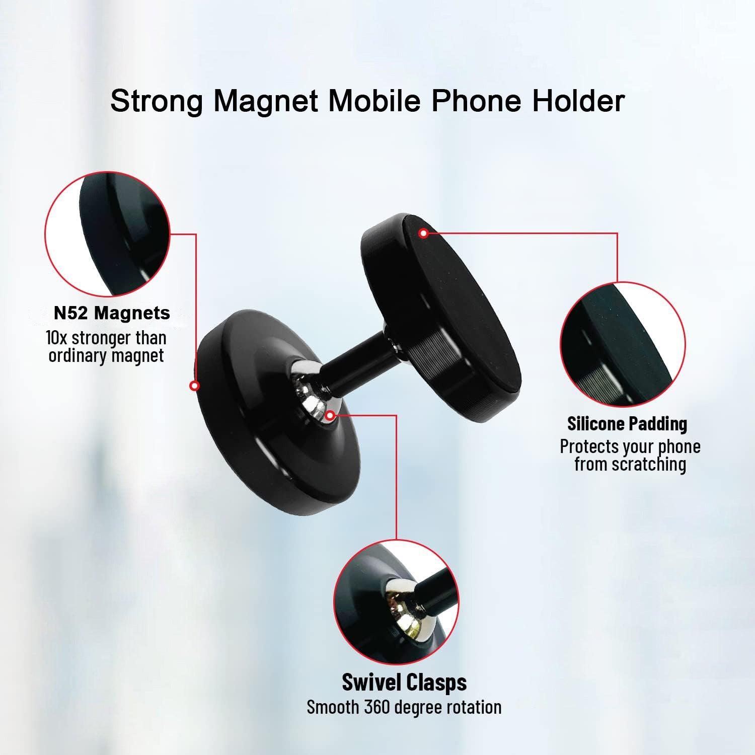Dual-axis Alloy Dual-ball Magnetic Head Car Holder 720 Degree Car Dual-section Mobile Phone Holder Magnetic Navigation Mobile Phone Holder