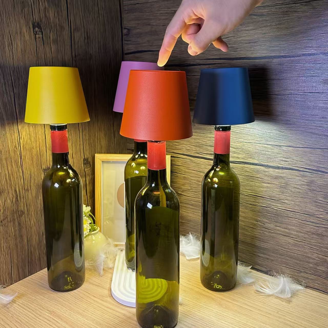 Plug-in Wine Bottle Lamp Three-color Dimming Metal Wine Bottle Table Lamp Rechargeable LED Luminous Table Lamp