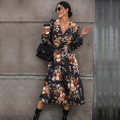 New  Women&#039;s Clothing European And American Printed Autumn Dress