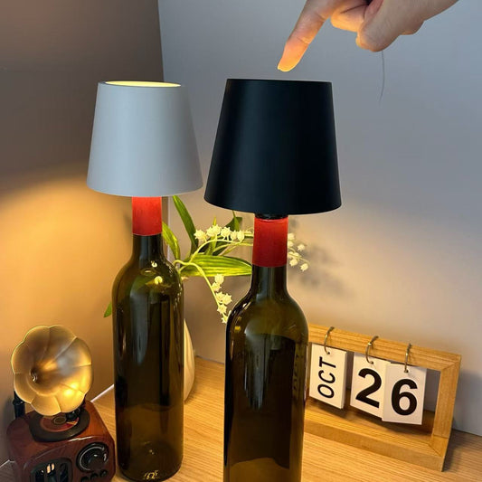 Plug-in Wine Bottle Lamp Three-color Dimming Metal Wine Bottle Table Lamp Rechargeable LED Luminous Table Lamp