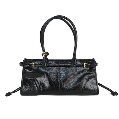 New Soft Lux Boston Baguette Bag Retro Motorcycle Wind Head Layer Oil Wax Leather Women&#039;s Bag Crossbody Shoulder Bag