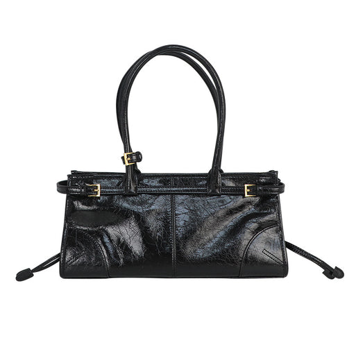 New Soft Lux Boston Baguette Bag Retro Motorcycle Wind Head Layer Oil Wax Leather Women&#039;s Bag Crossbody Shoulder Bag