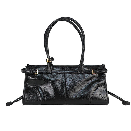 New Soft Lux Boston Baguette Bag Retro Motorcycle Wind Head Layer Oil Wax Leather Women&#039;s Bag Crossbody Shoulder Bag