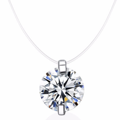 925 Silver Transparent Fishing Line Necklace Women&#039;s Clavicle Chain Elegant Invisible Mermaid Tears Single Diamond Pendant Summer New Necklace