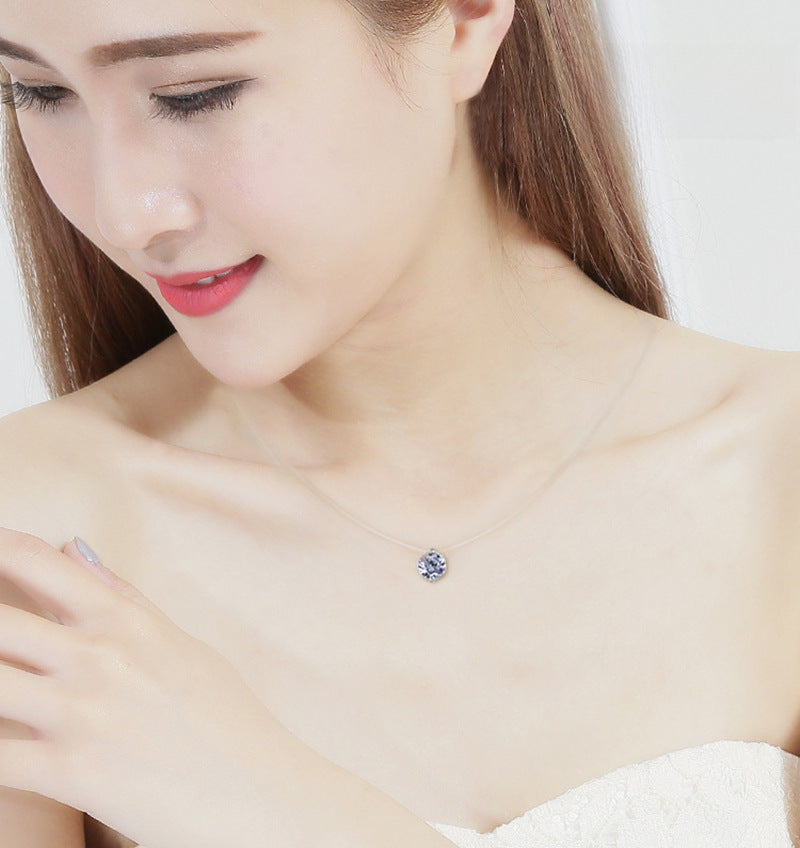 925 Silver Transparent Fishing Line Necklace Women&#039;s Clavicle Chain Elegant Invisible Mermaid Tears Single Diamond Pendant Summer New Necklace