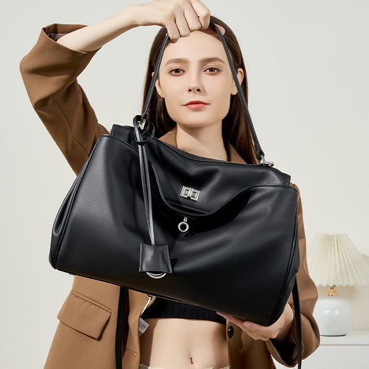 Tote Bag Large Capacity Smooth Calfskin Shoulder Hand Bag With Lock Commuter Armpit Bag